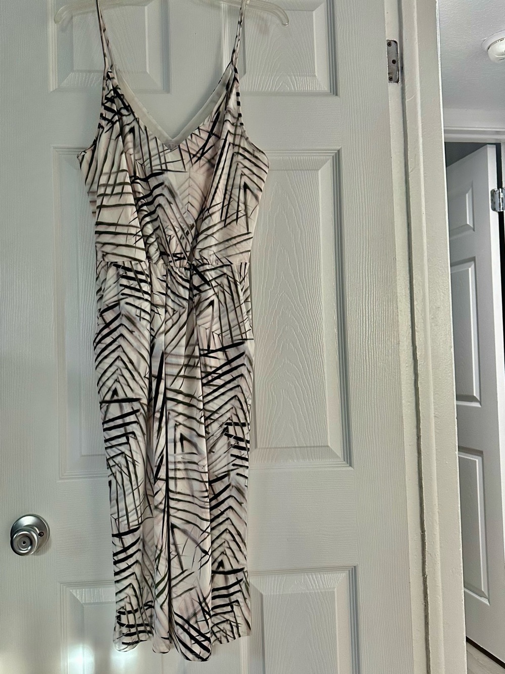STATE Black & White Geometric Spaghetti-Strap Midi Dress
